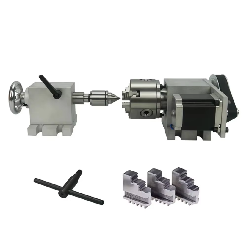 4th Axis Dividing Head 6:1 Rotation CNC Rotary Chuck 80mm Steel Motor Tailstock CNC Router Engraver Milling Machine - Image 3