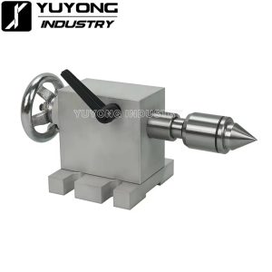 Side view of 4th Axis Rotary Table showing 80mm chuck and movable tailstock