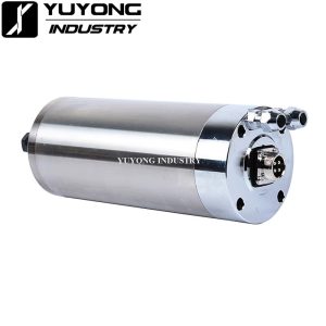 Side view of 2.2KW Water Cooled Spindle showing water cooling jacket and collet