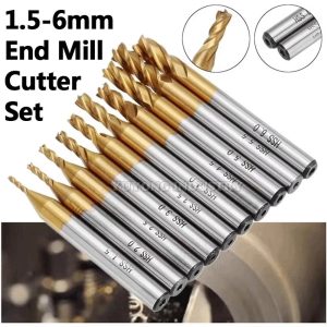 Single Ti Coated End Mill showing 4 flute design and straight shank