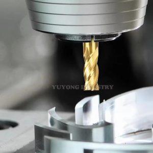 Close-up of 4 flute cutting edge on the Ti Coated End Mill