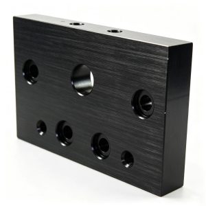 Side view of C-Beam End Mount Plate showing black anodized finish and mounting holes