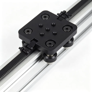 Side view of V-Slot Linear Actuator Bundle showing belt drive and NEMA 17 motor